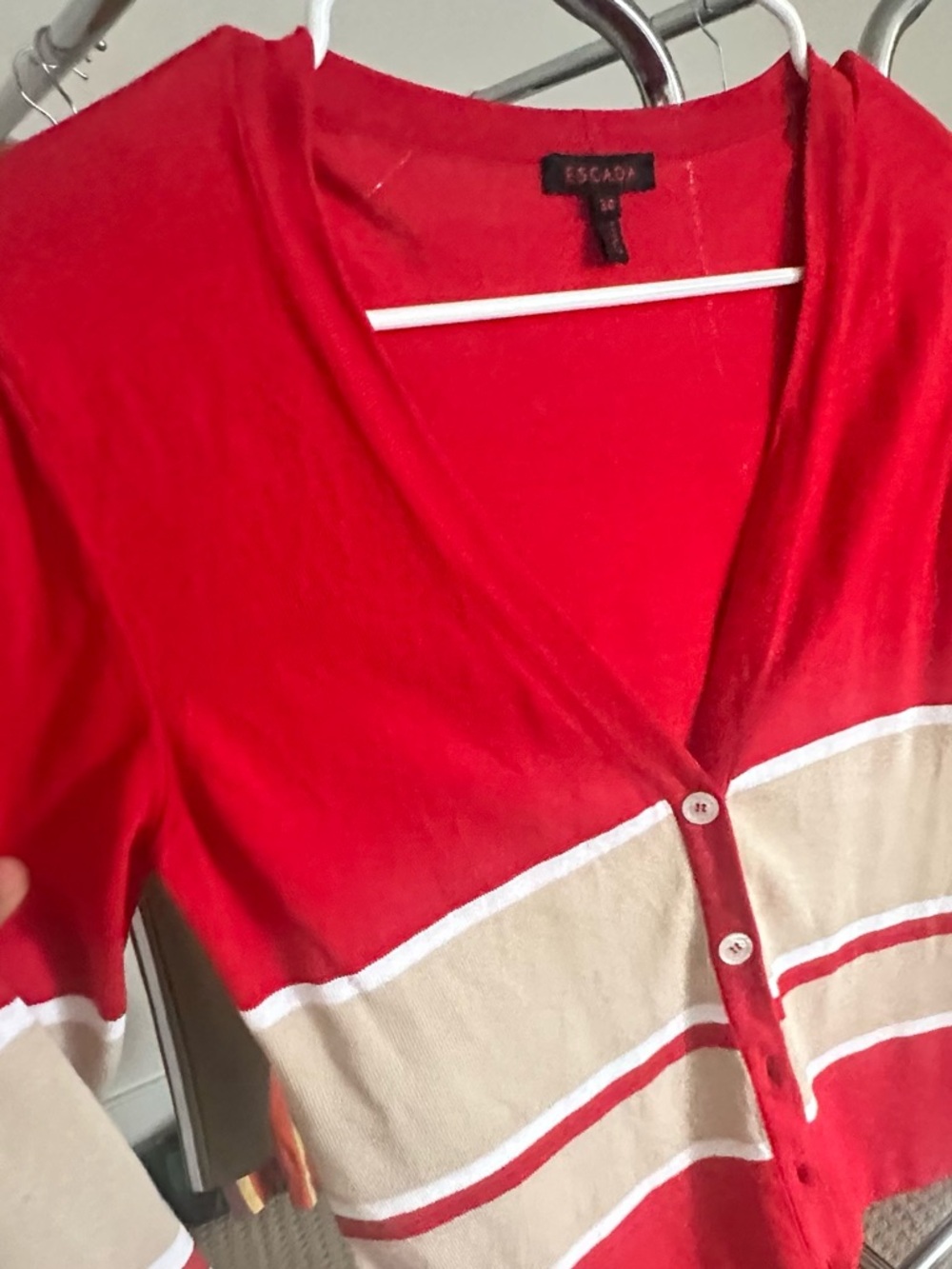 Escada Red Cream Cardigan Sweater - Picture 8 of 10